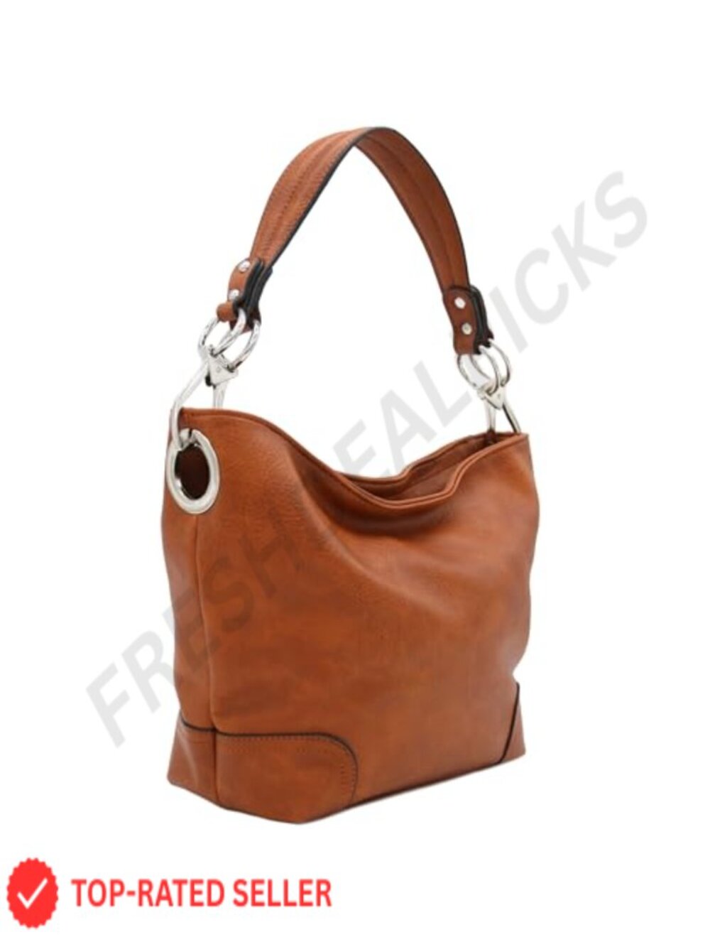 Faux Leather Hobo Shoulder Bag with Detachable Strap, Zipper Closure